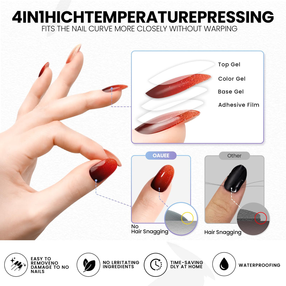Oauee UV light is used to cure the gel nail strips.
