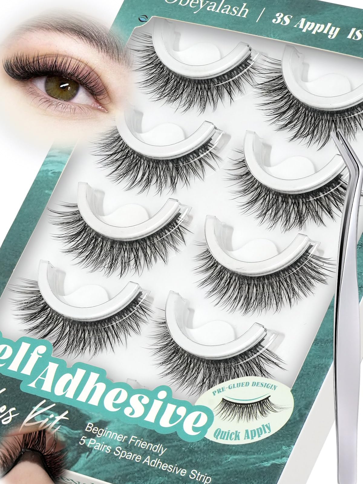 Obeyalash cat-eye self-adhesive lashes in 12mm for quick, glue-free wear