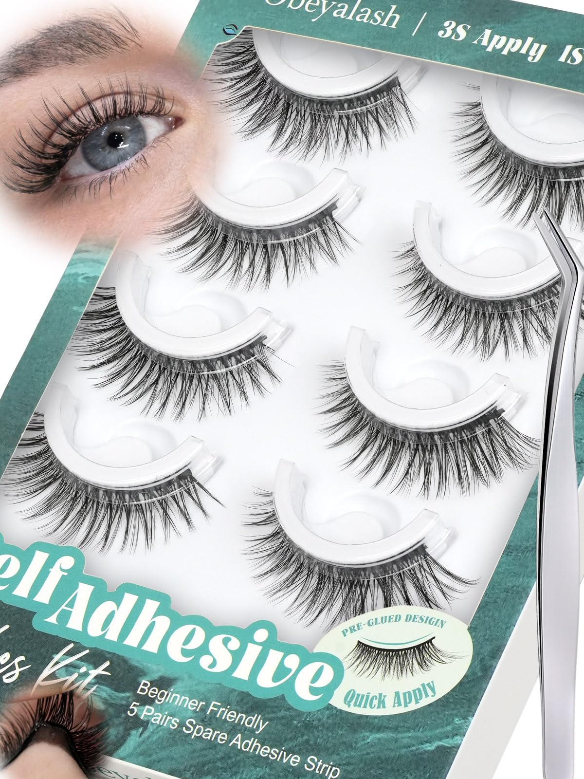 Obeyalash self-adhesive cat eye lashes with black band for easy daily wear.
