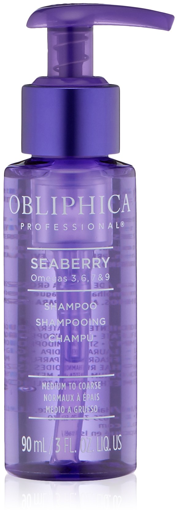 Obliphica Seaberry Shampoo bottle front view with frizz control and nourishment
