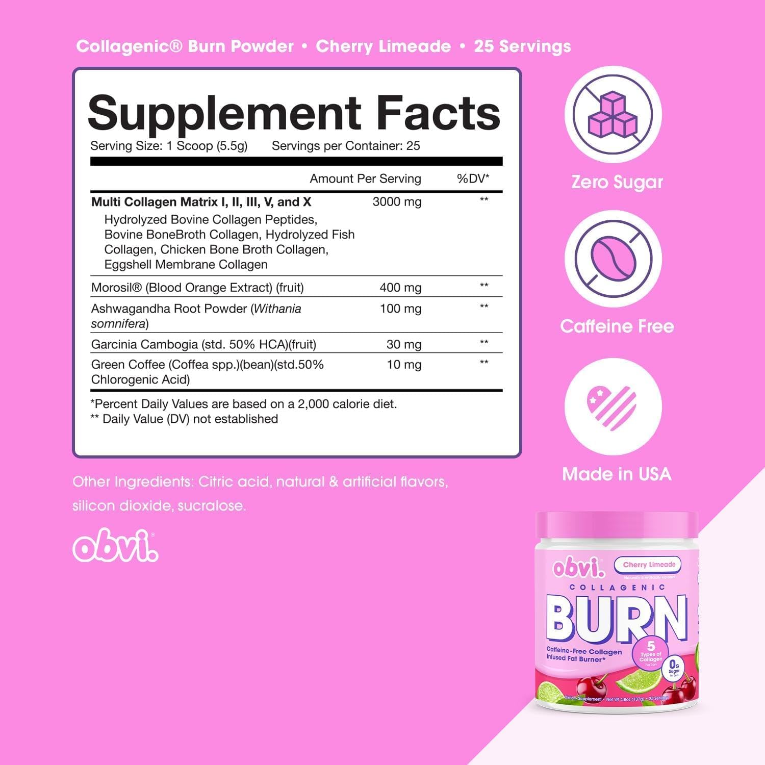 Scoop of Obvi Collagenic Burn Powder Cherry Limeade