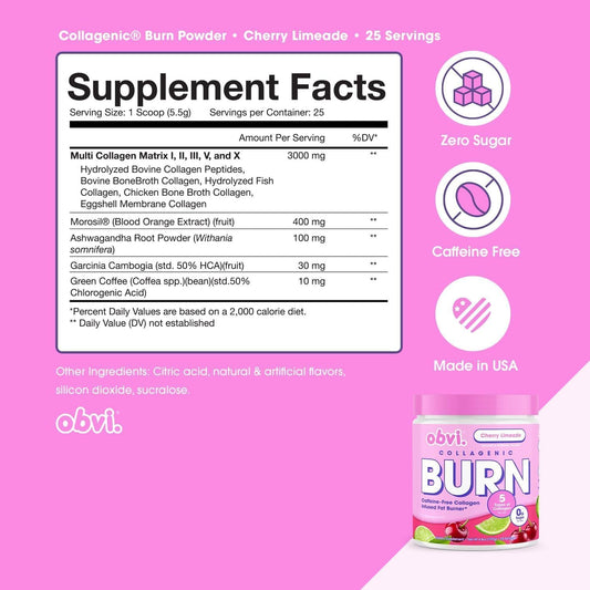 Scoop of Obvi Collagenic Burn Powder Cherry Limeade