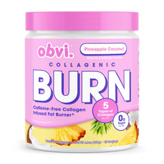 Front label of Obvi Collagenic Burn Powder pineapple coconut flavor