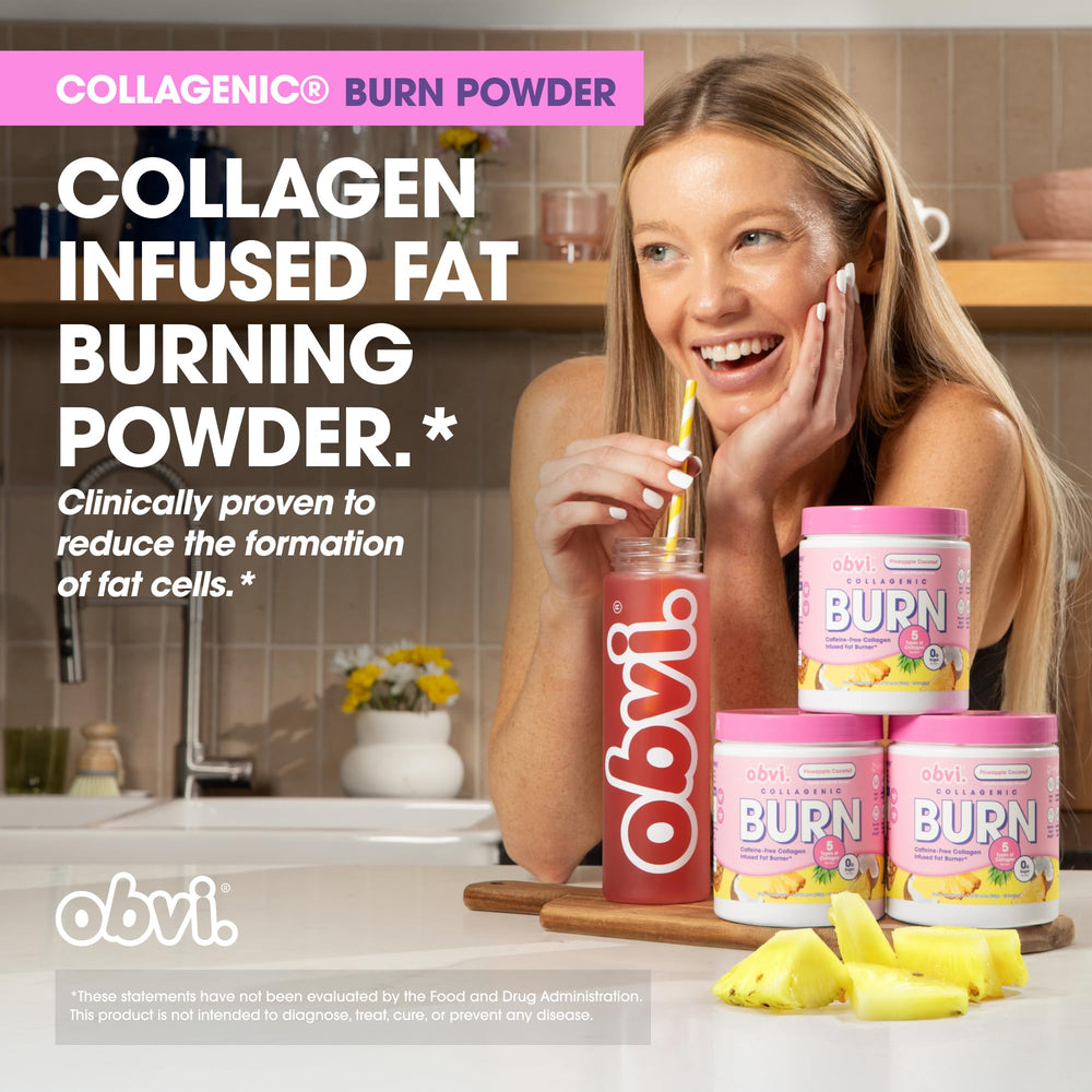Ingredients list showing five types of collagen in Obvi Collagenic Burn Powder