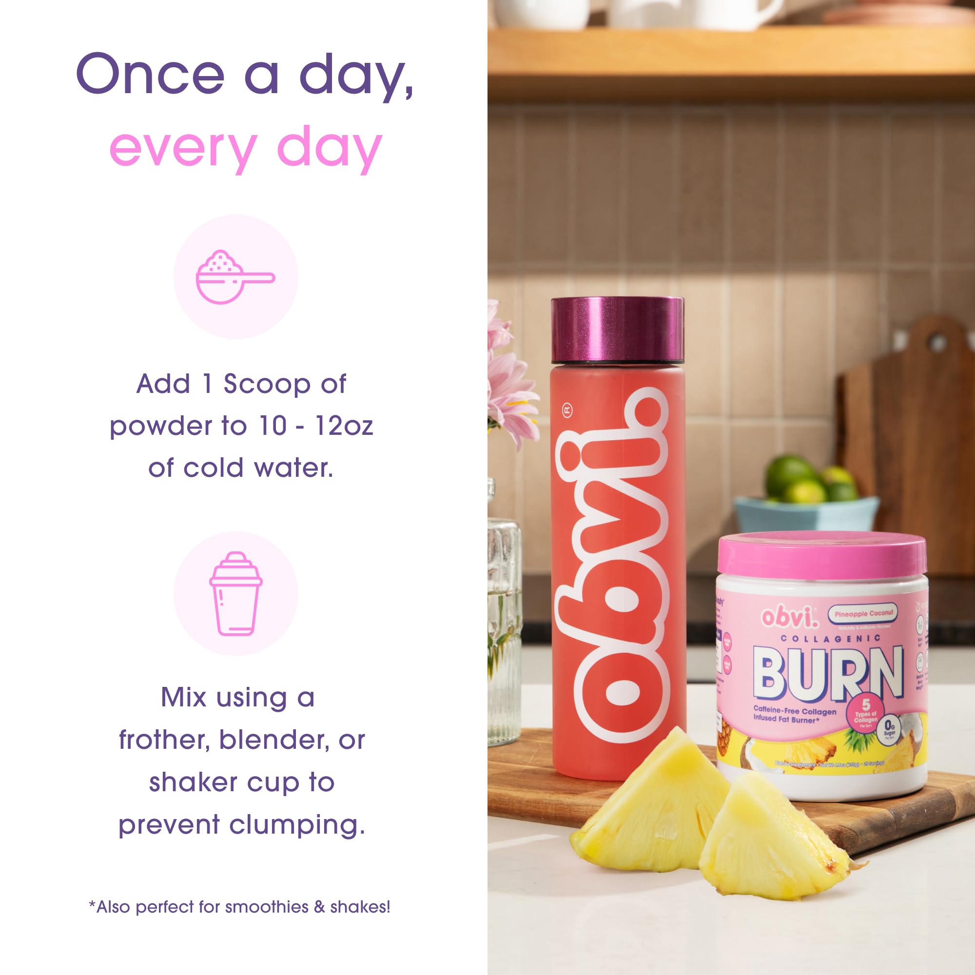 Serving ideas for Obvi Collagenic Burn Powder in smoothies or coffee