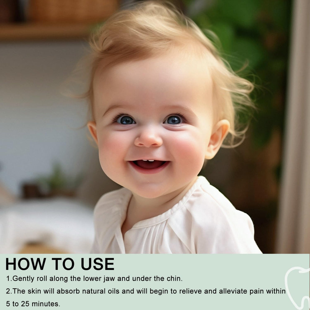 Baby-safe teething roller being gently rolled along gums