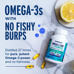 Vitamin D3 2000 IU highlighted on Oceanblue Omega-3 2100 packaging