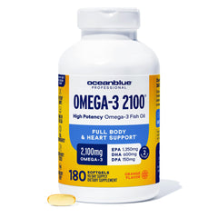 Oceanblue Omega-3 2100 orange softgels bottle front for daily support