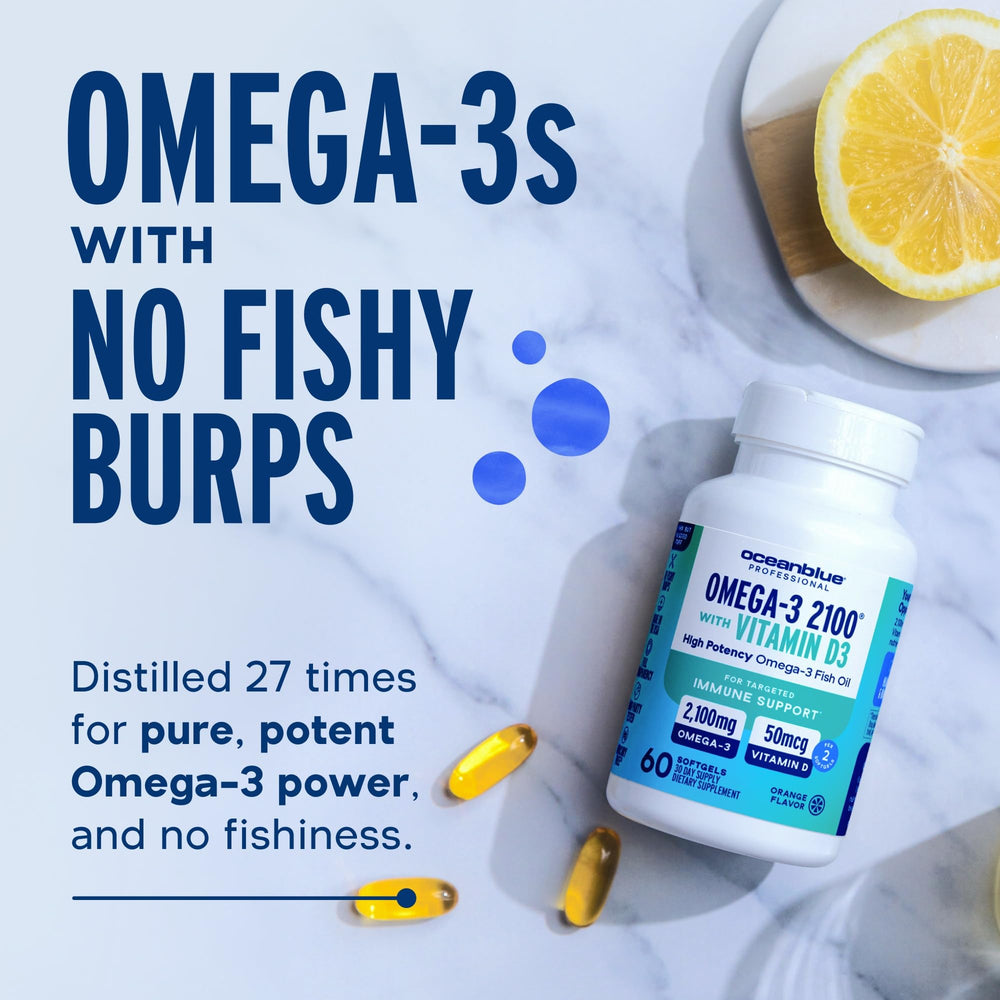 Friend of the Sea sustainability badge on OceanBlue Omega-3 packaging