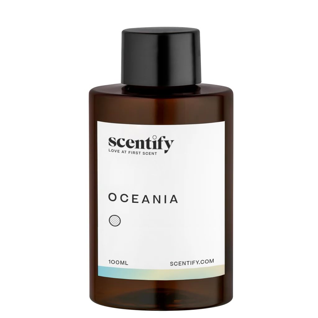 Close-up of Oceania aroma oil refill showing white tea and lavender notes