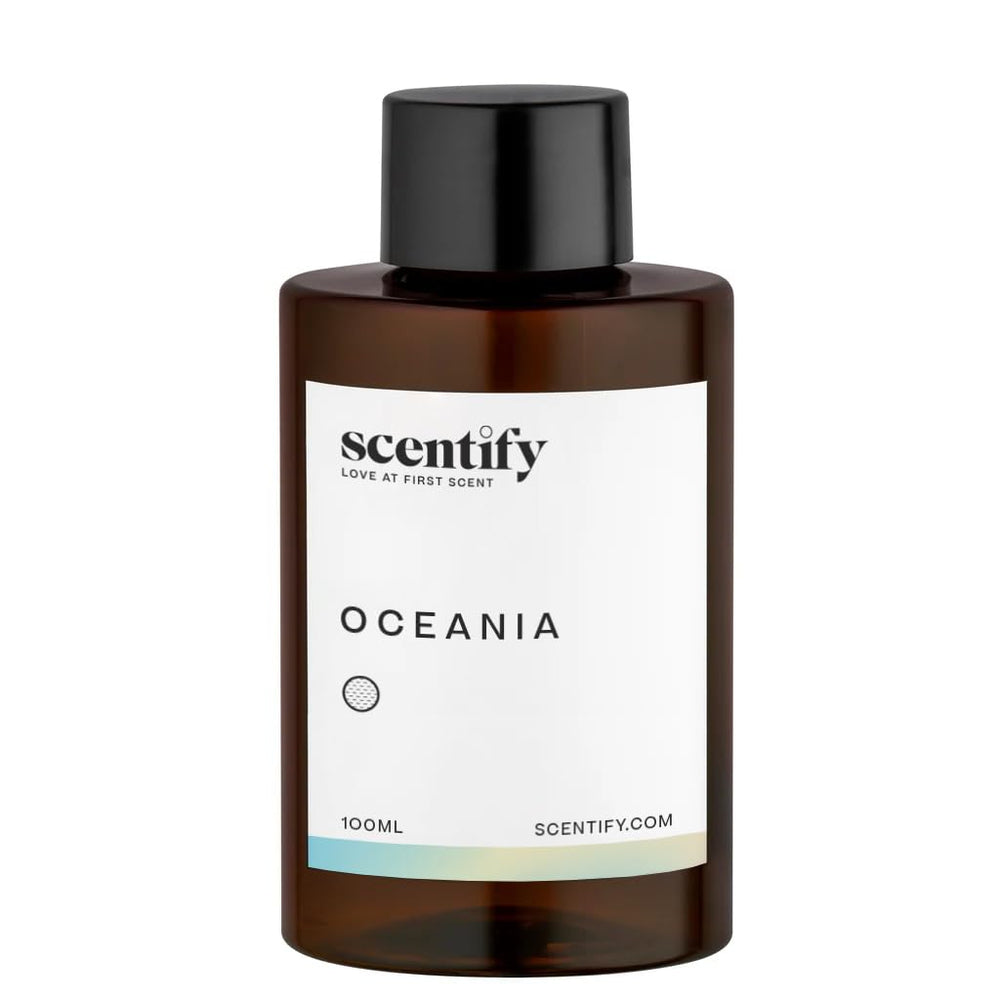 Close-up of Oceania aroma oil refill showing white tea and lavender notes