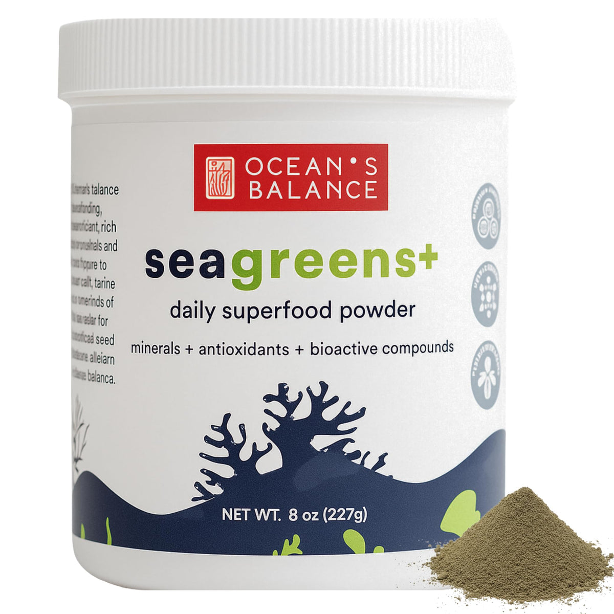 Ocean's Balance Seagreens+ 8oz powder front label