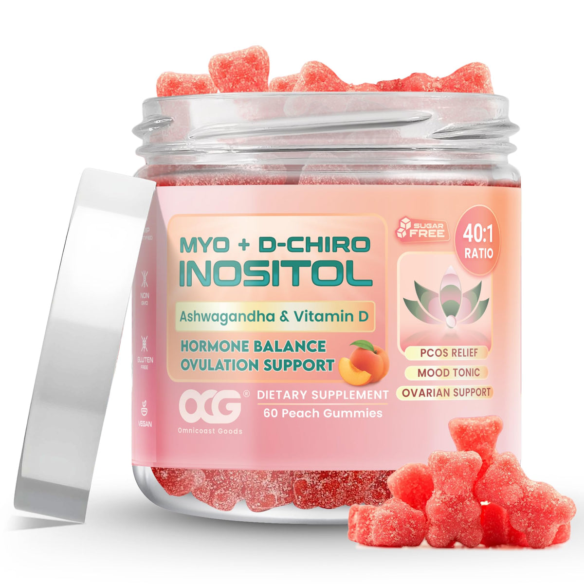 OCG Myo-Inositol and D-Chiro Inositol gummies with Ashwagandha - 60 count