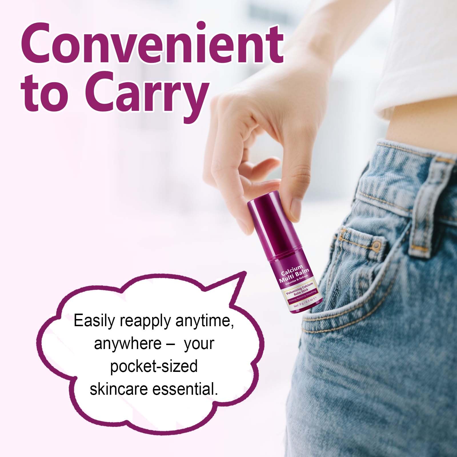 Ocnisdns Calcium Multi Balm Stick compact packaging fits in bags and desks.