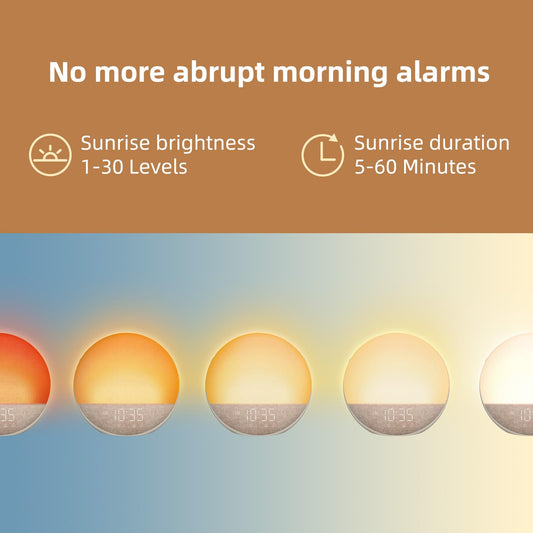 Odokee Sunrise Alarm Clock display dimmer demonstrates full brightness control at a glance.