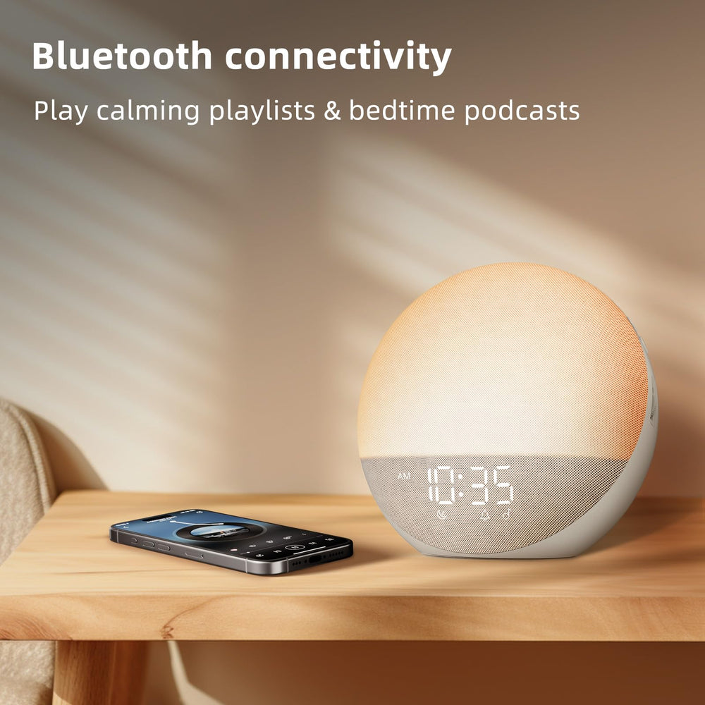 Odokee Sunrise Alarm Clock night light with 12 color options creates ambient mood.