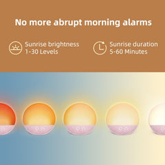 Odokee sunrise wake feature with sunrise simulation for gradual light cues.