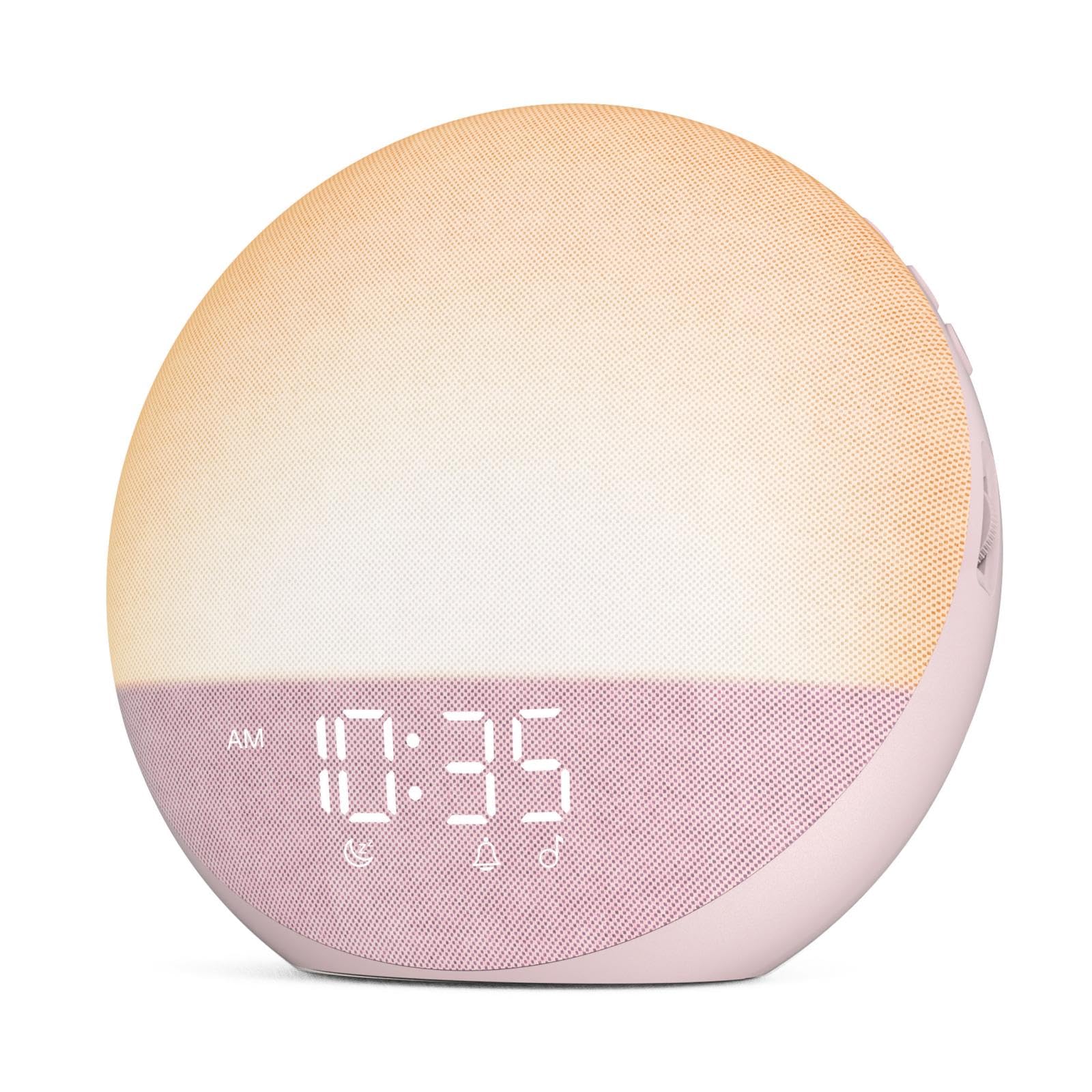 Odokee Sunrise Alarm Clock front view showcasing white noise option for a calm morning.