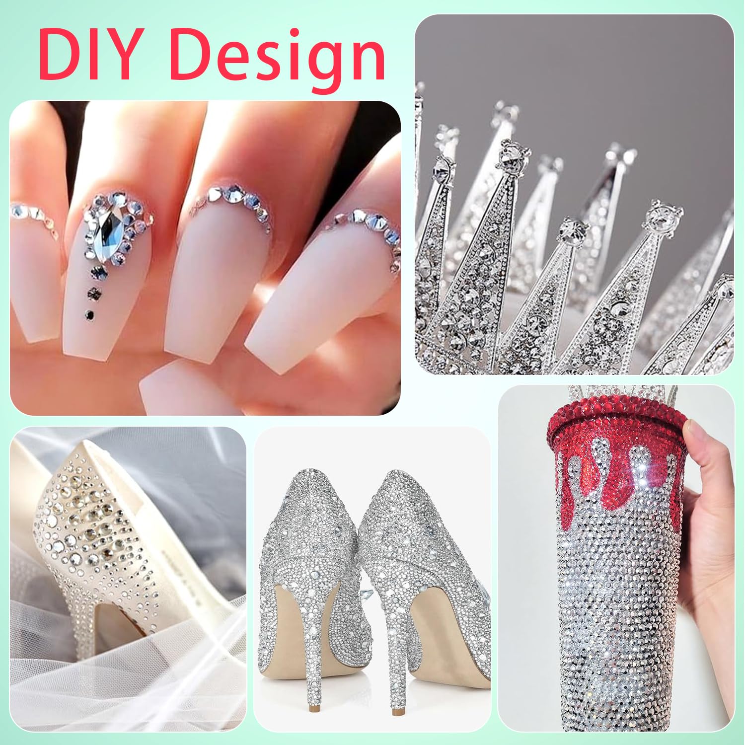 OEMOO rhinestones applied to shoes and bags for decorative accents