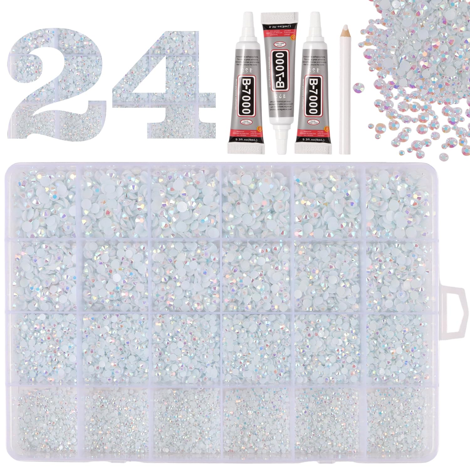 OEMOO White Rhinestones box sorted by size for precise DIY embellishments