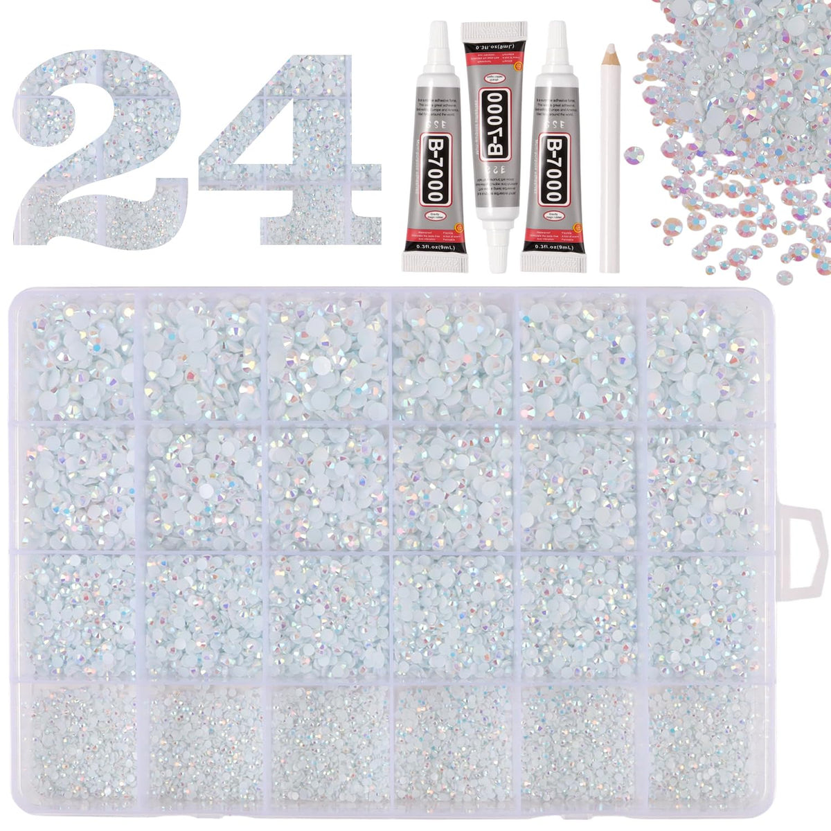 OEMOO White Rhinestones box sorted by size for precise DIY embellishments