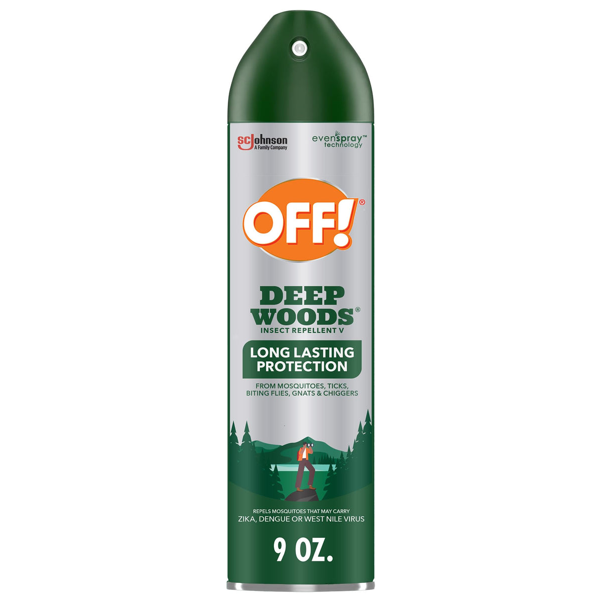 OFF! Deep Woods aerosol bottle for long-lasting outdoor protection during camping.