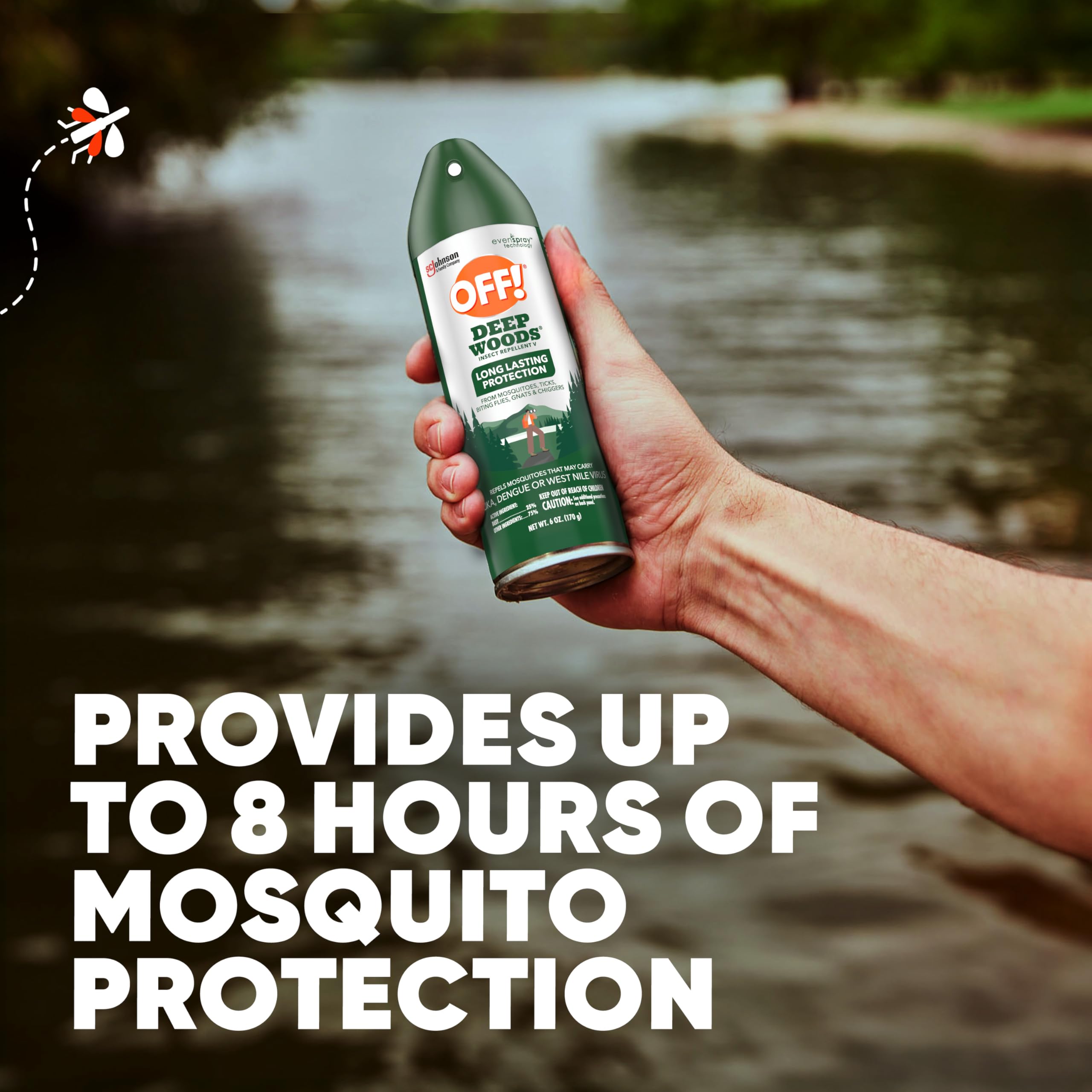 OFF! Deep Woods aerosol can label shows usage directions for safe, effective spraying.