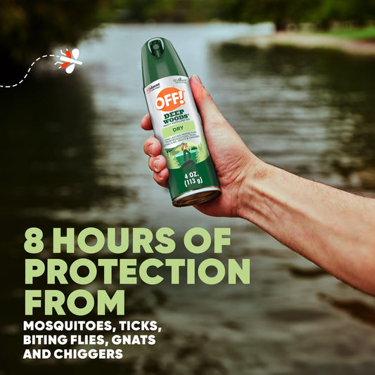 OFF! Deep Woods 25% DEET formula delivers strong mosquito protection.