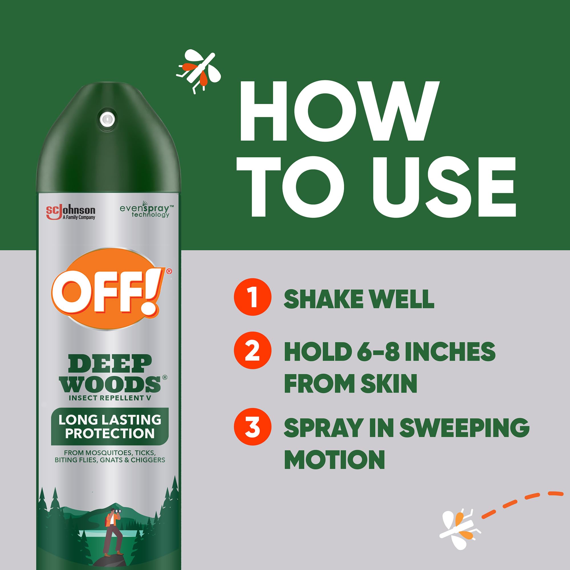 OFF! Deep Woods no-see-ums shield supports comfortable evenings outdoors.