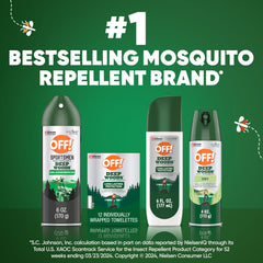 OFF! Deep Woods Wipes remain moist in a compact packaging for reliable use.