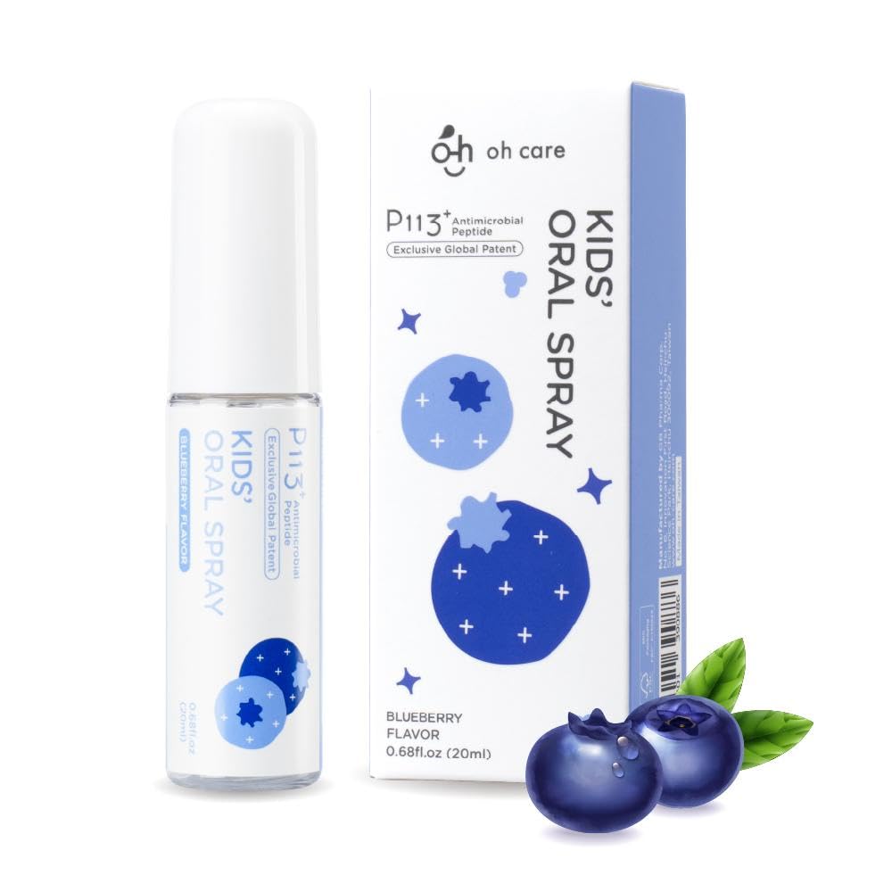 Bottle of Oh Care Kids Mouth Spray in Blueberry flavor