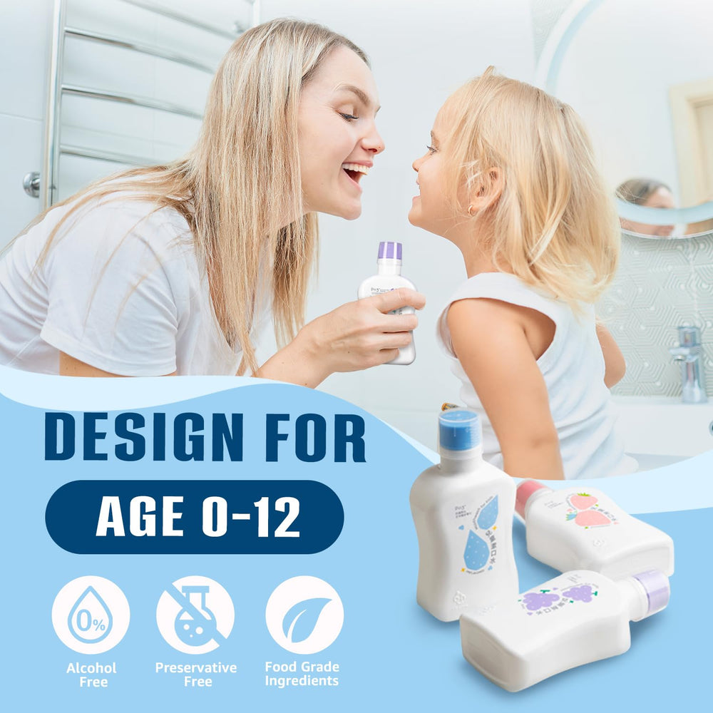 three flavors of oh care Mouthwash for kids