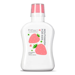 Front view of oh care Kids Mouthwash P113+ Strawberry bottle 11.08 fl oz