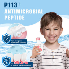 Side view of bottle with strawberry flavor and kid friendly packaging