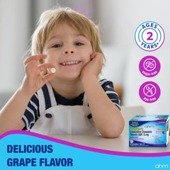 Ohm 24-hour relief illustration highlights all-day allergy support for children.