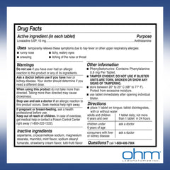 Ohm Allergy Pills box-front closeup emphasizes brand trust and large 100-count supply.