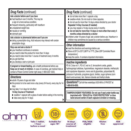 Ohm Esomeprazole 20mg capsules closeup for daily reflux relief