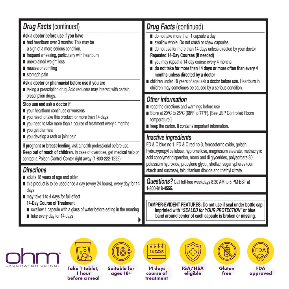 Ohm Esomeprazole 20mg capsules closeup for daily reflux relief