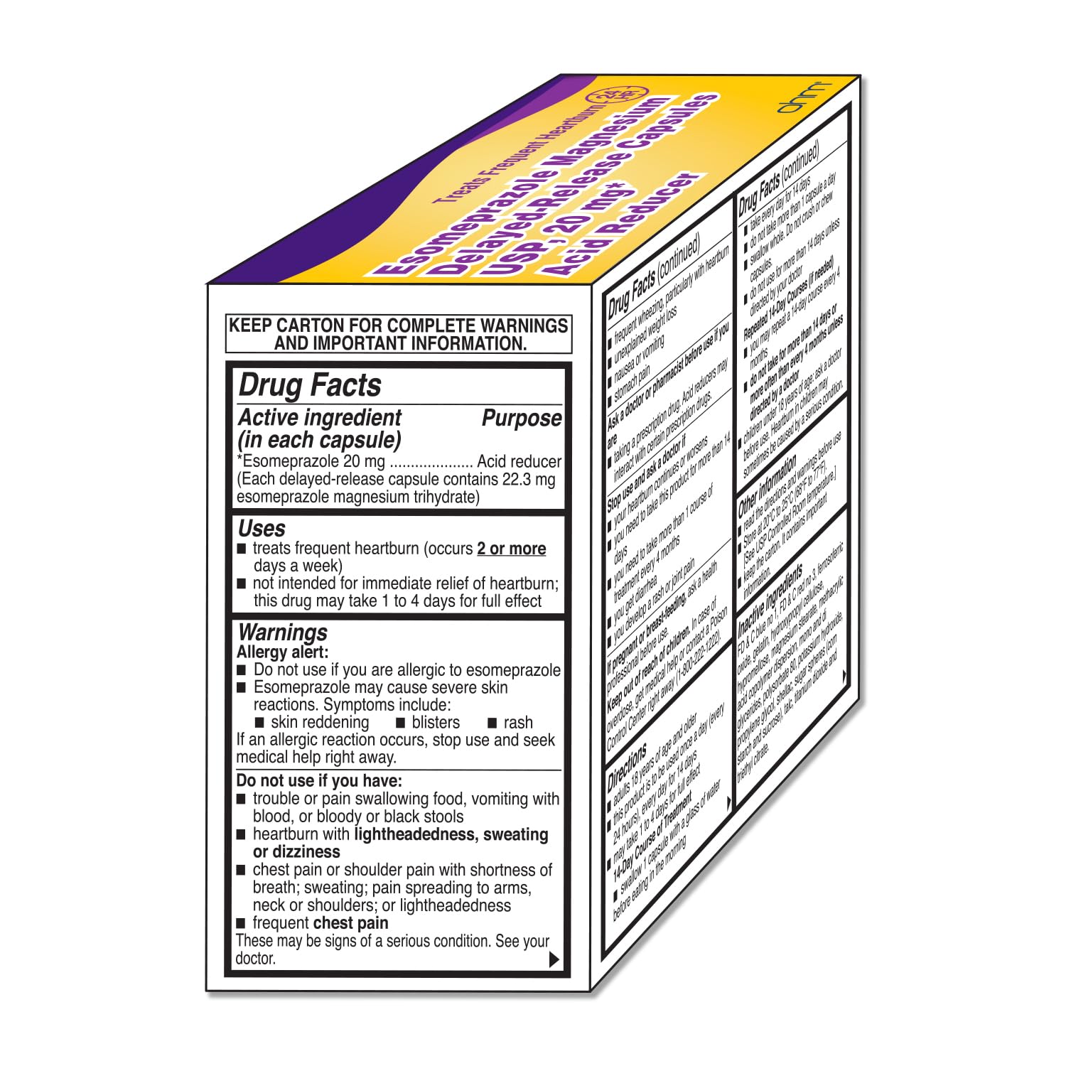 Ohm Esomeprazole 20mg packaging box illustrating four-week supply.