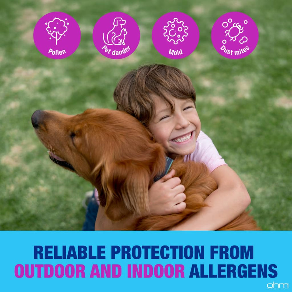 Ohm loratadine 5 mg chewable tablet close-up emphasizing easy chewing for kids.