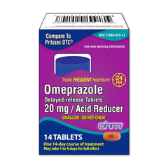 Ohm Omeprazole 20mg tablets pack for daily heartburn relief and prevention.