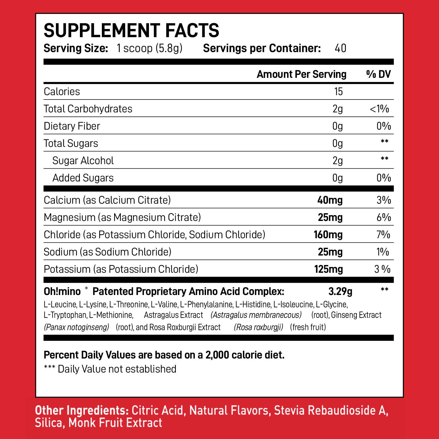 Close-up of ingredients highlighting all nine EAAs and BCAAs