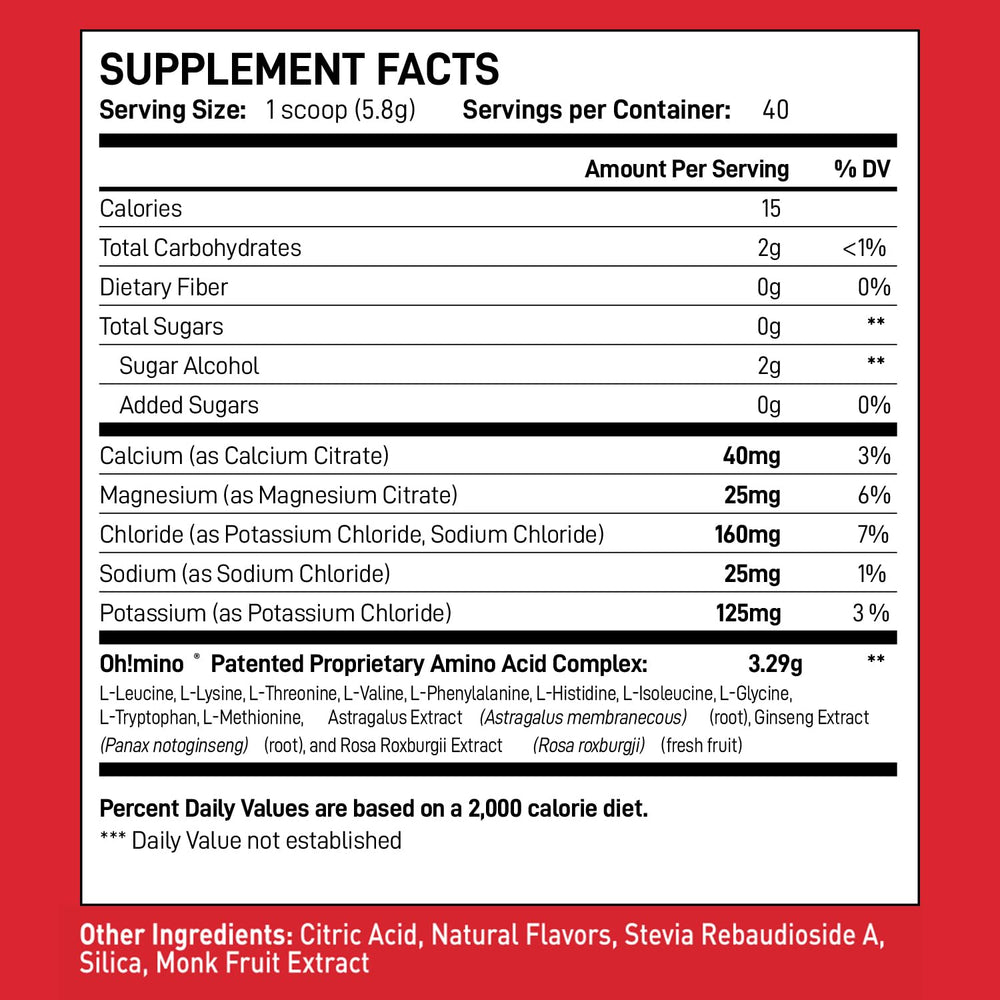 Close-up of ingredients highlighting all nine EAAs and BCAAs