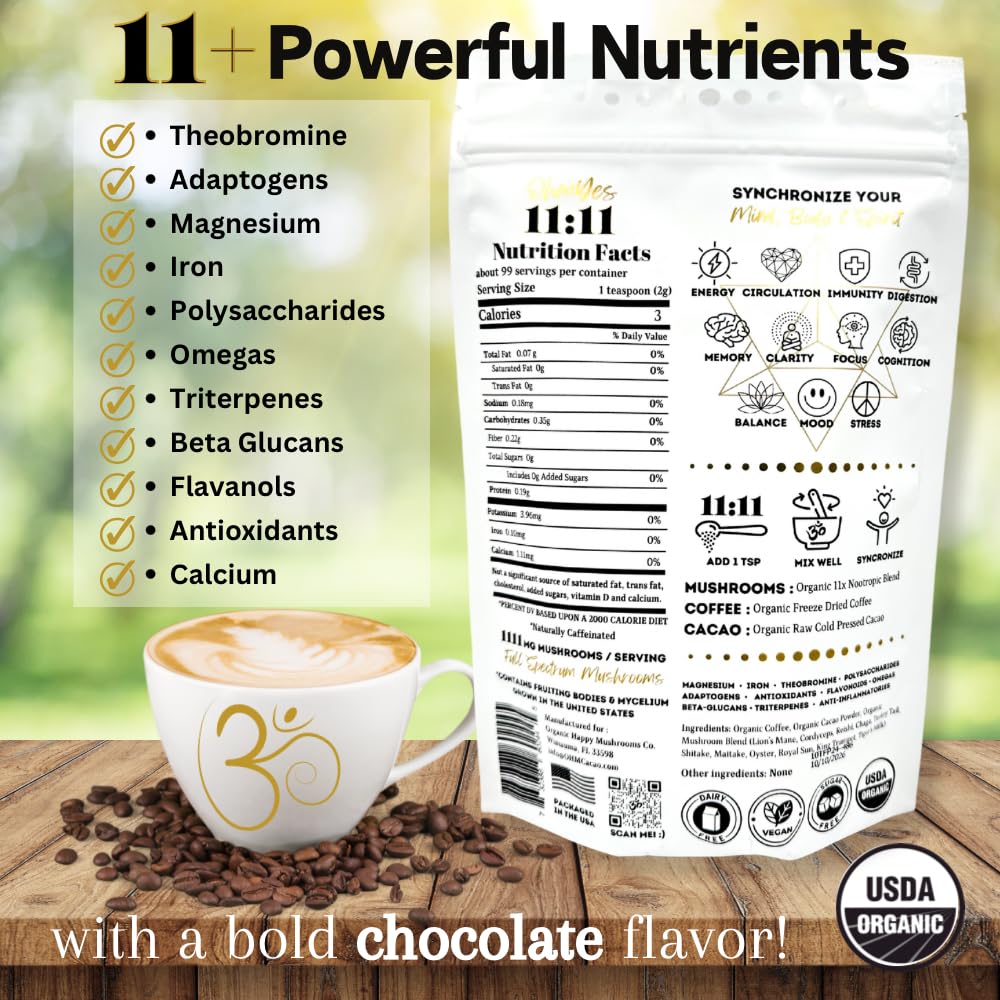 OhmYes 1111 mushroom coffee cacao mug scene highlights convenient instant preparation.