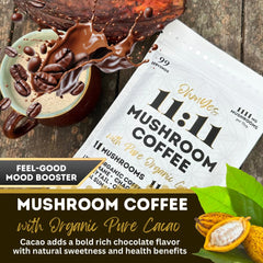 Lab-tested certification seal for OhmYes 1111 Mushroom Coffee + Cacao