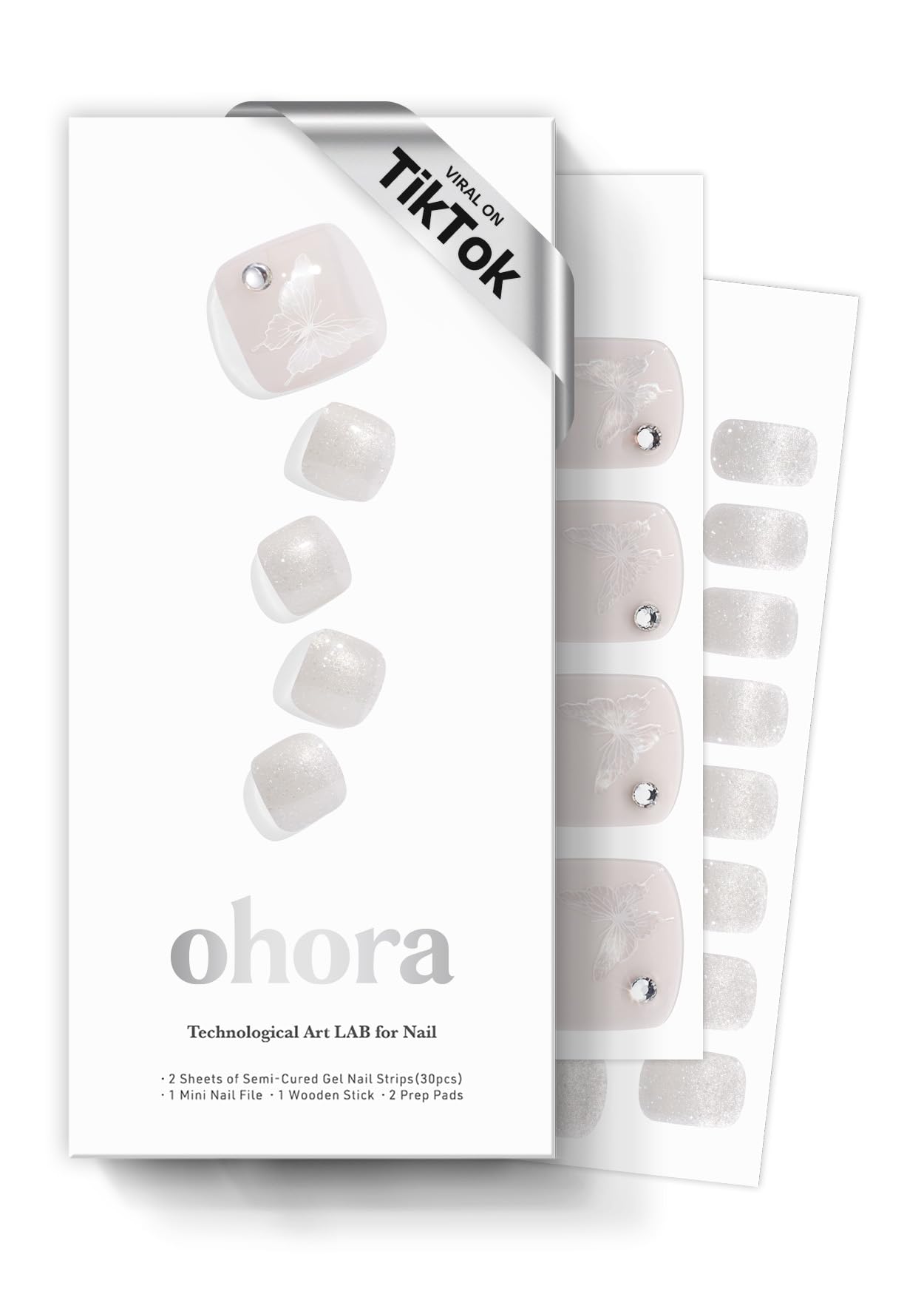 ohora Semi Cured Gel Pedi Strips P Whisperfly box for easy at-home salon-quality nails.