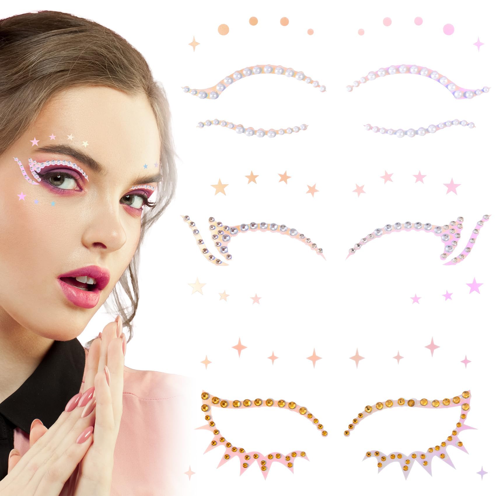 OIIKI eye gems star pearl stickers add sparkle for party makeup.