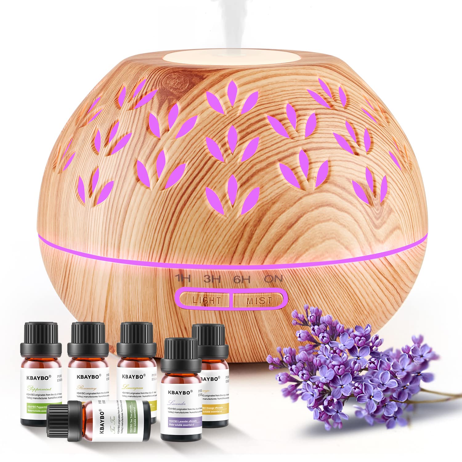 Vintage wooden design oil diffuser with 500ml capacity.