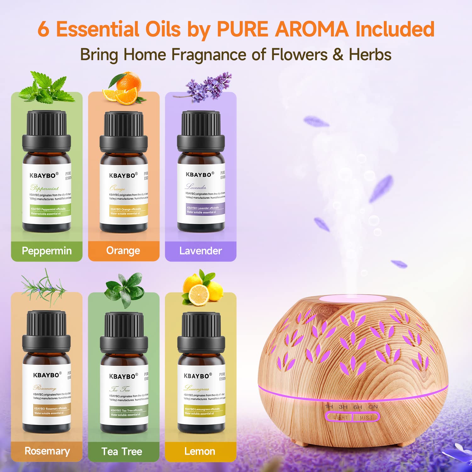 Eight color-changing ambient lights on the diffuser.