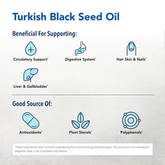 Graphic showing digestive and arterial support from black seed oil
